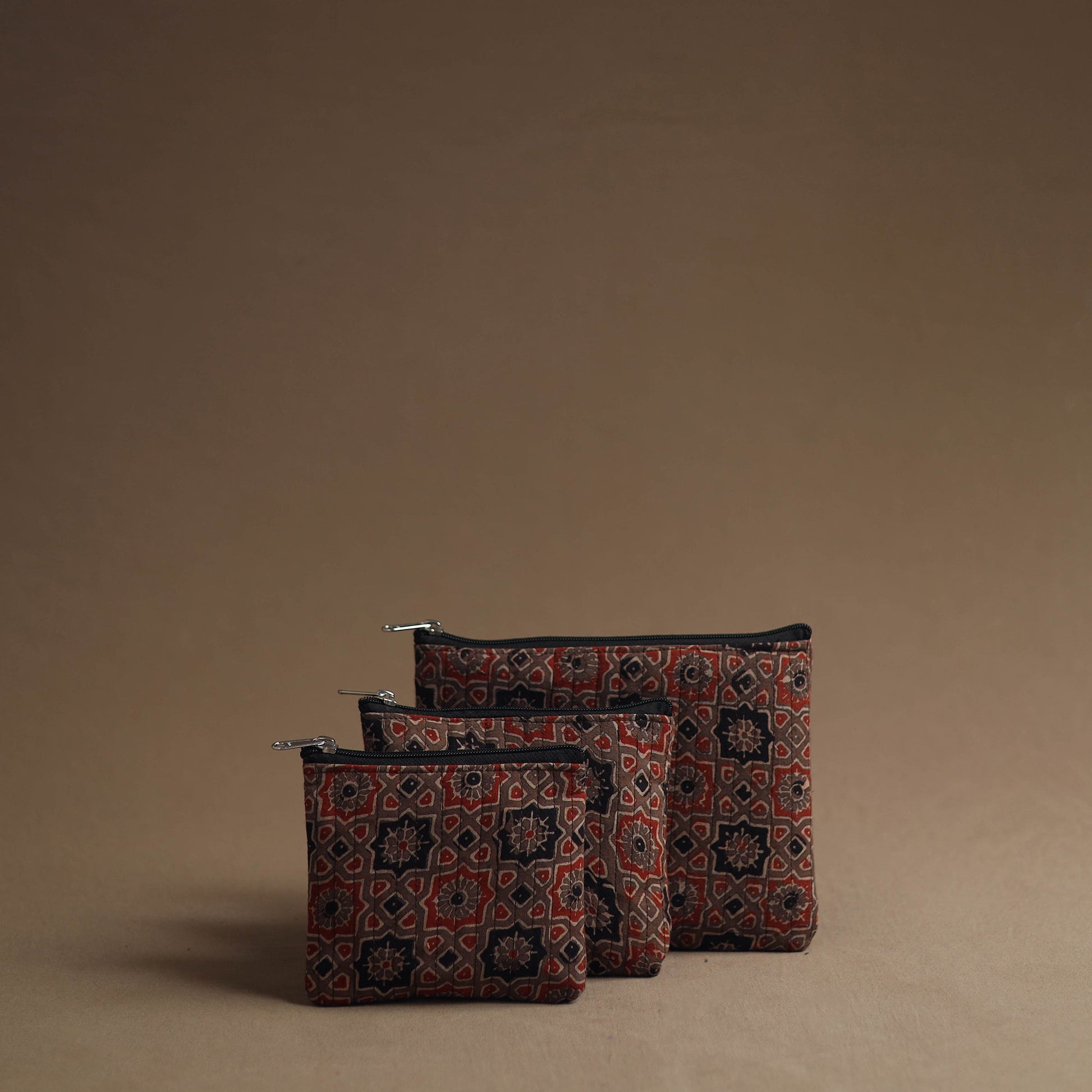Brown - Handmade Cotton Multipurpose Utility Pouches (set of 3) 33