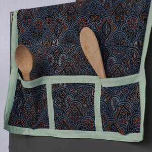 Blue - Ajrakh Block Printed Cotton Fridge Top Cover with Multiple Pockets