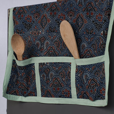 Blue - Ajrakh Block Printed Cotton Fridge Top Cover with Multiple Pockets