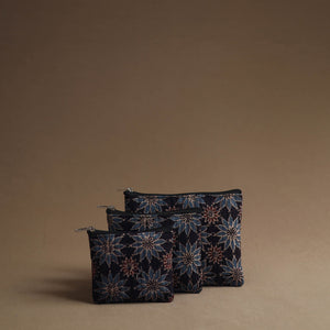 Black - Handmade Cotton Multipurpose Utility Pouches (set of 3) 34