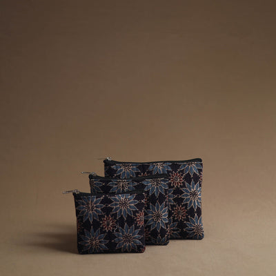 Black - Handmade Cotton Multipurpose Utility Pouches (set of 3) 34