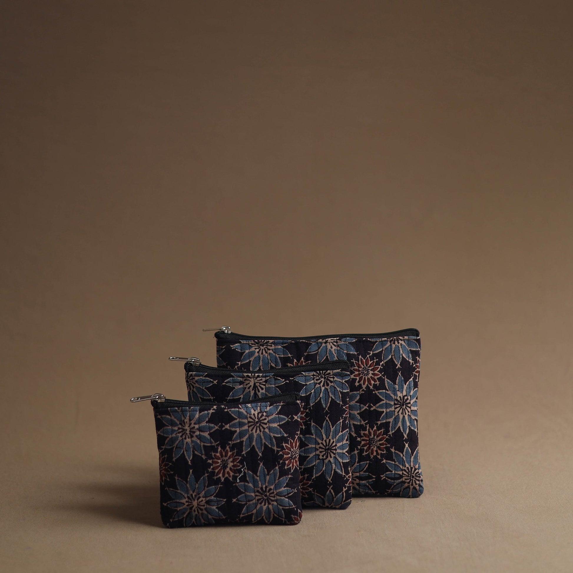 Black - Handmade Cotton Multipurpose Utility Pouches (set of 3) 34