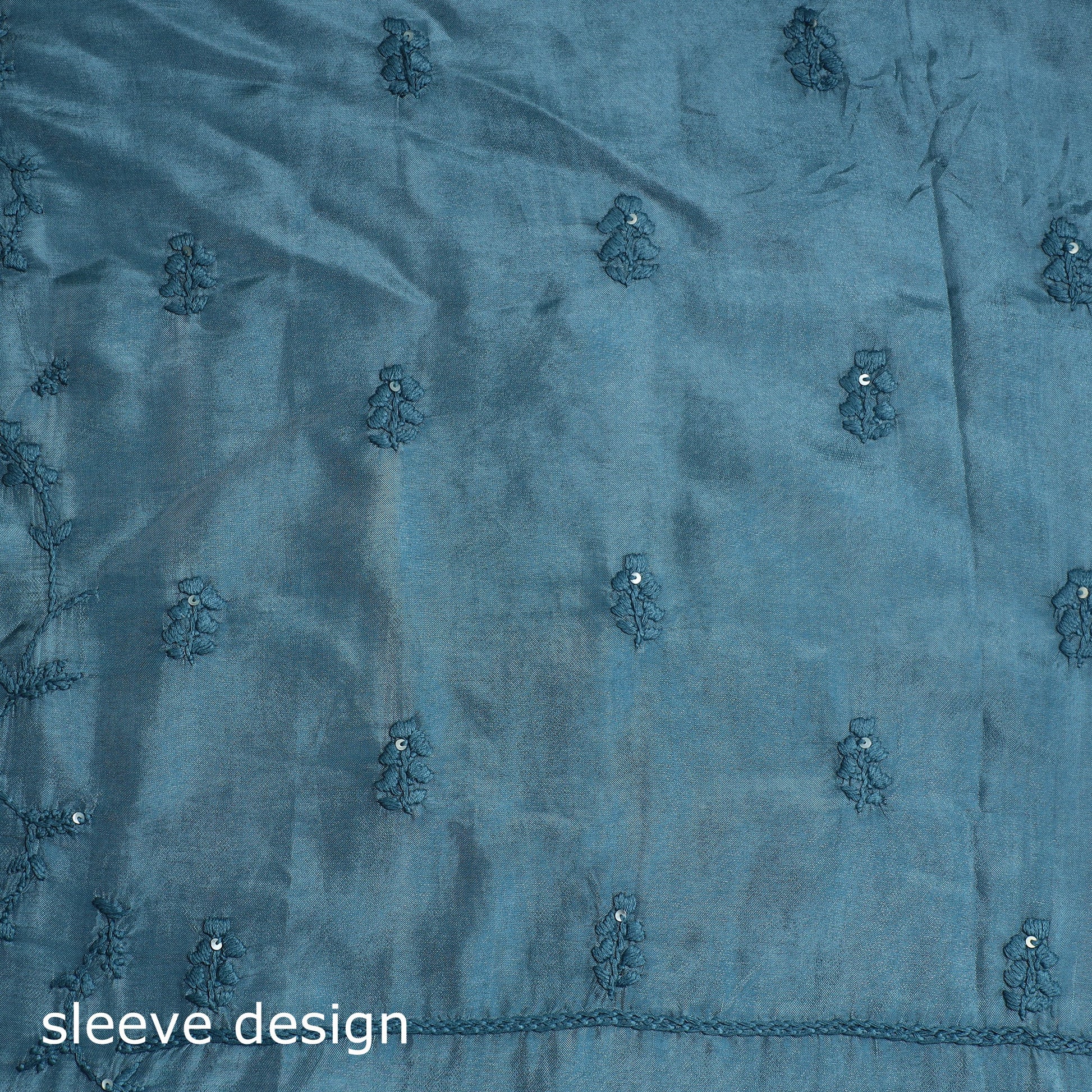 Blue - 3pc Hand Embroidery Dupion Silk Phulkari Dress Material 19
