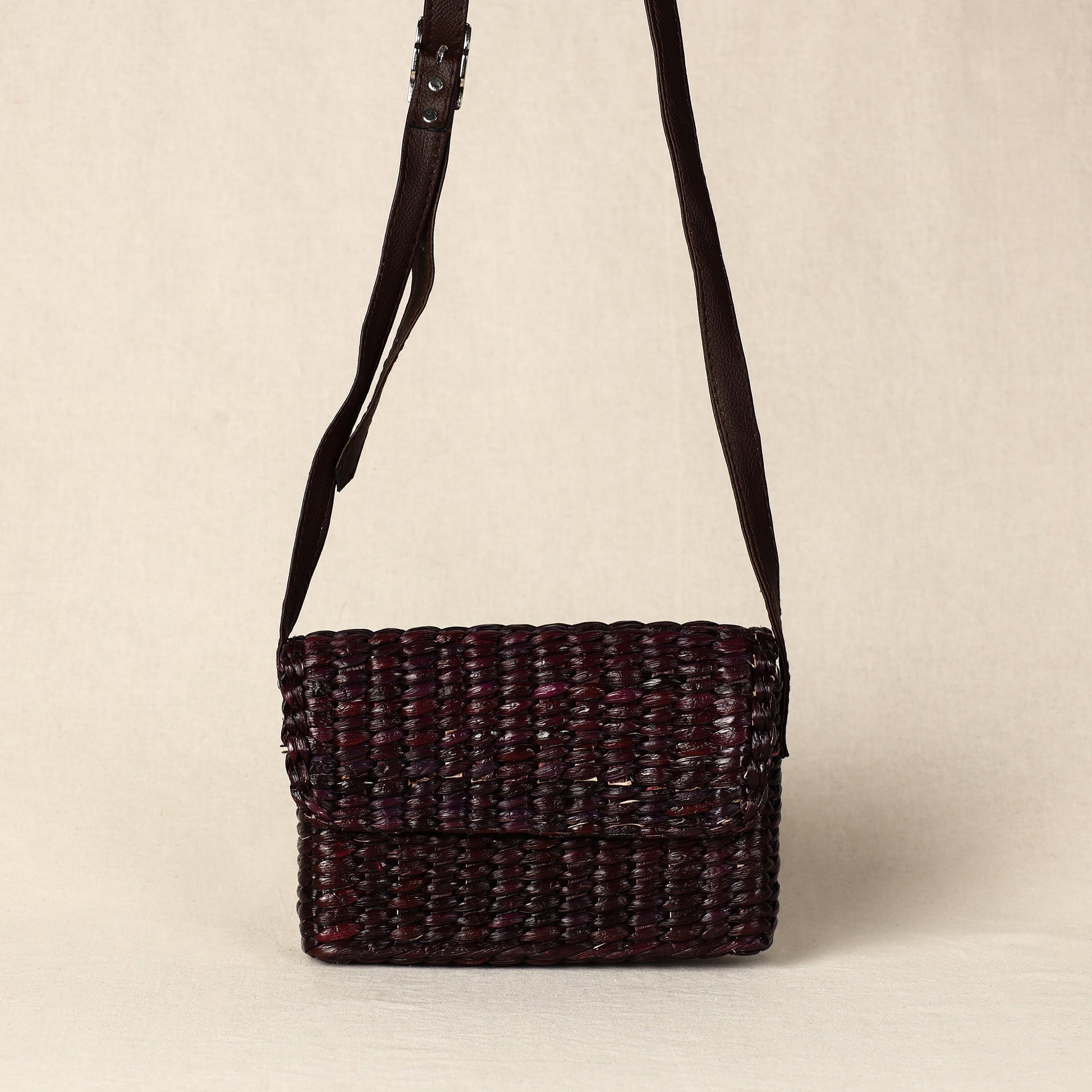 Brown - Handmade Organic Water Hyacinth Sling Bag from Assam
