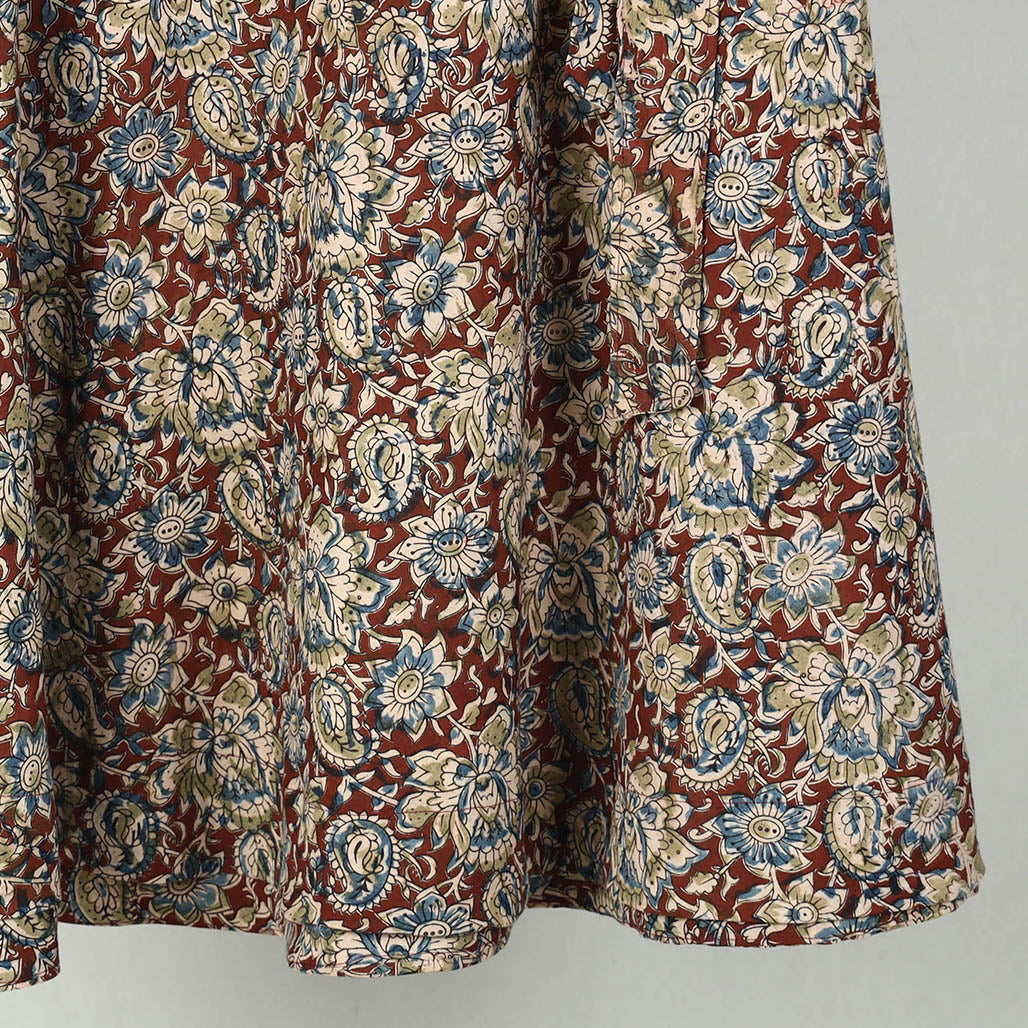 Brown - Block Printed Cotton Wrap Around Kalamkari Skirt 06