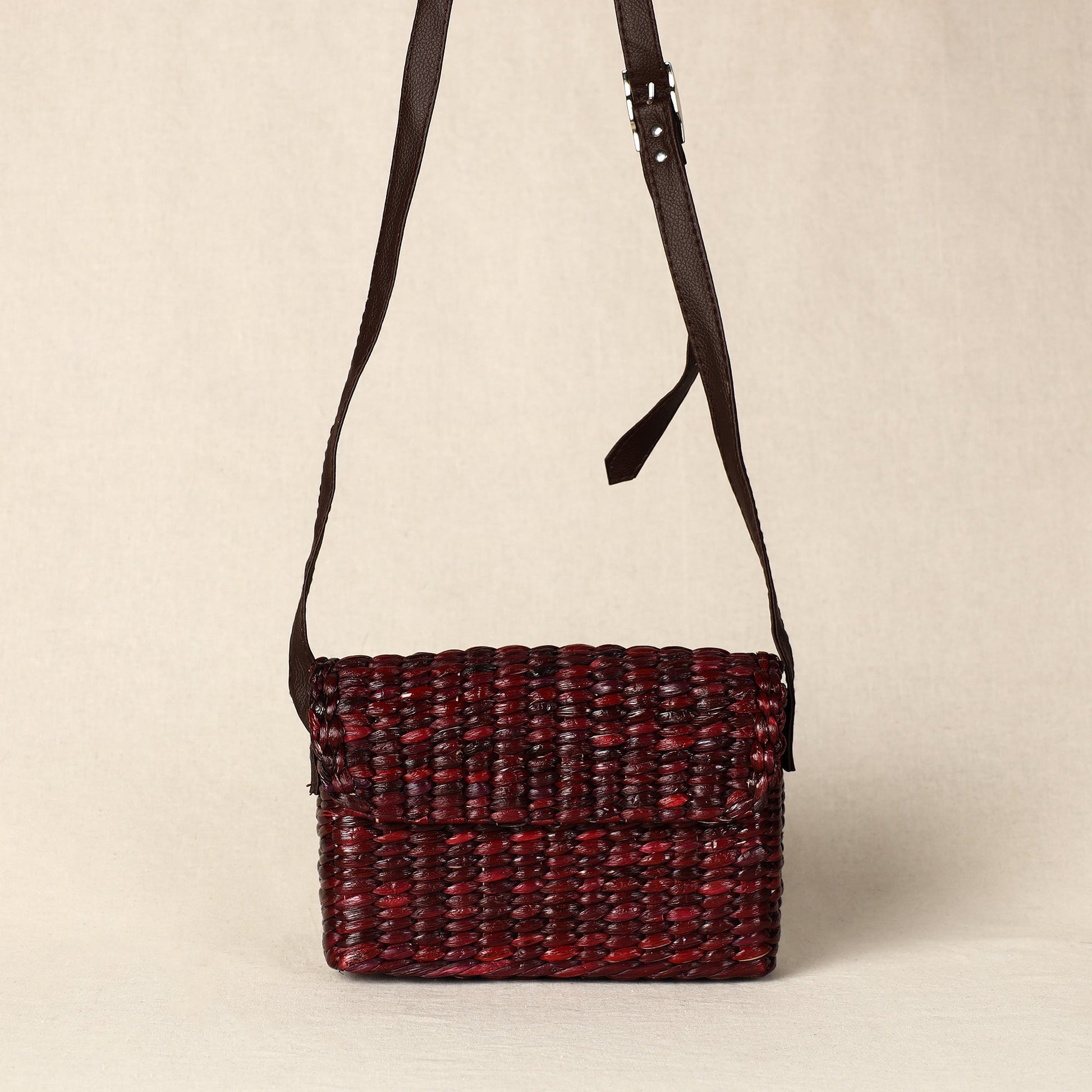 Brown - Handmade Organic Water Hyacinth Sling Bag from Assam
