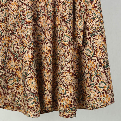Brown - Block Printed Cotton Wrap Around Kalamkari Skirt 07