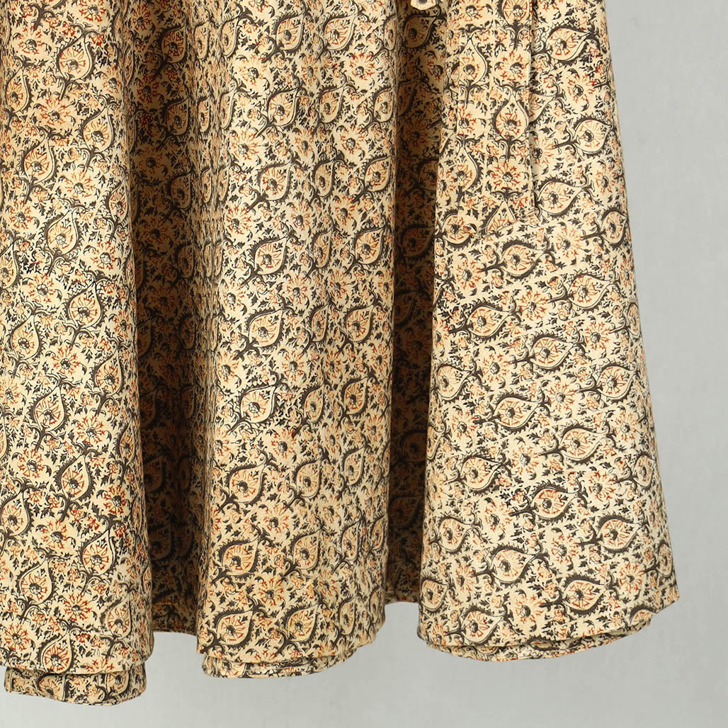 Beige - Block Printed Cotton Wrap Around Kalamkari Skirt 11
