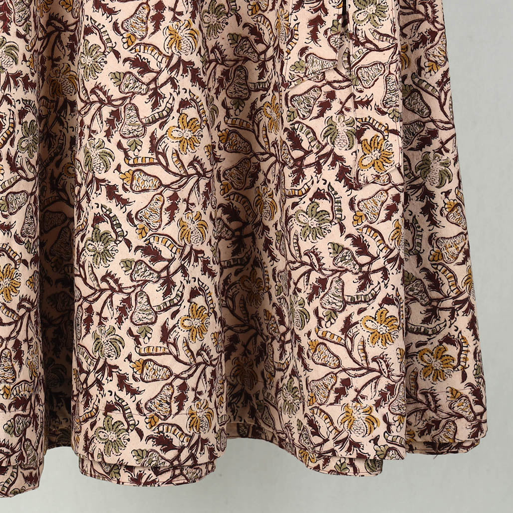 Brown - Block Printed Cotton Wrap Around Kalamkari Skirt 14