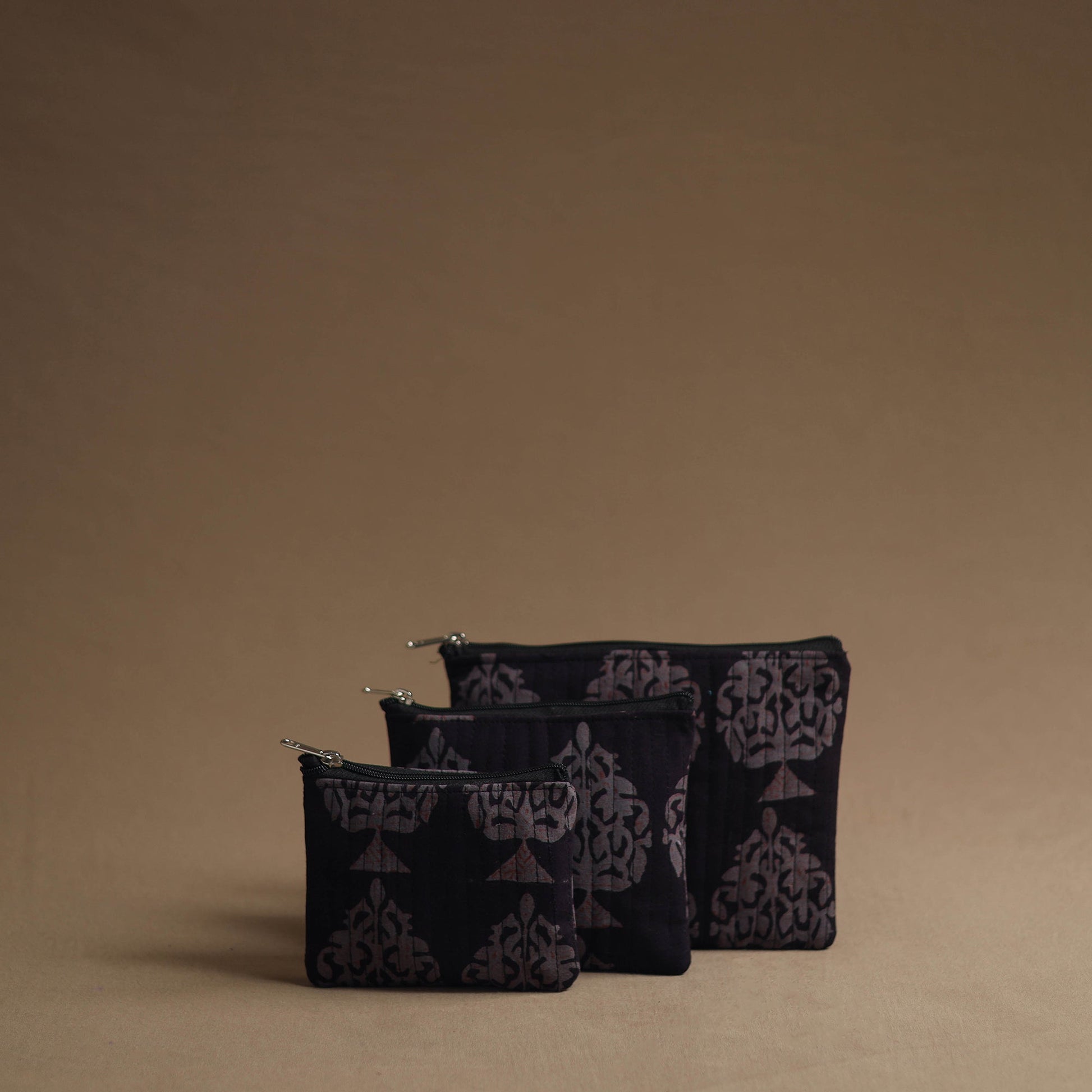 Black - Handmade Cotton Multipurpose Utility Pouches (set of 3) 39