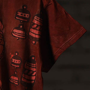 Brown - Maroon - Bindaas Block Art Prints Natural Dyed Cotton Round Neck T-shirt