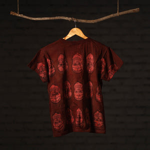 Brown - Maroon - Bindaas Block Art Prints Natural Dyed Cotton Round Neck T-shirt