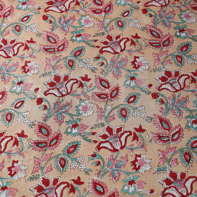 Beige - Pure Cotton Sanganeri Print Fabric 07
