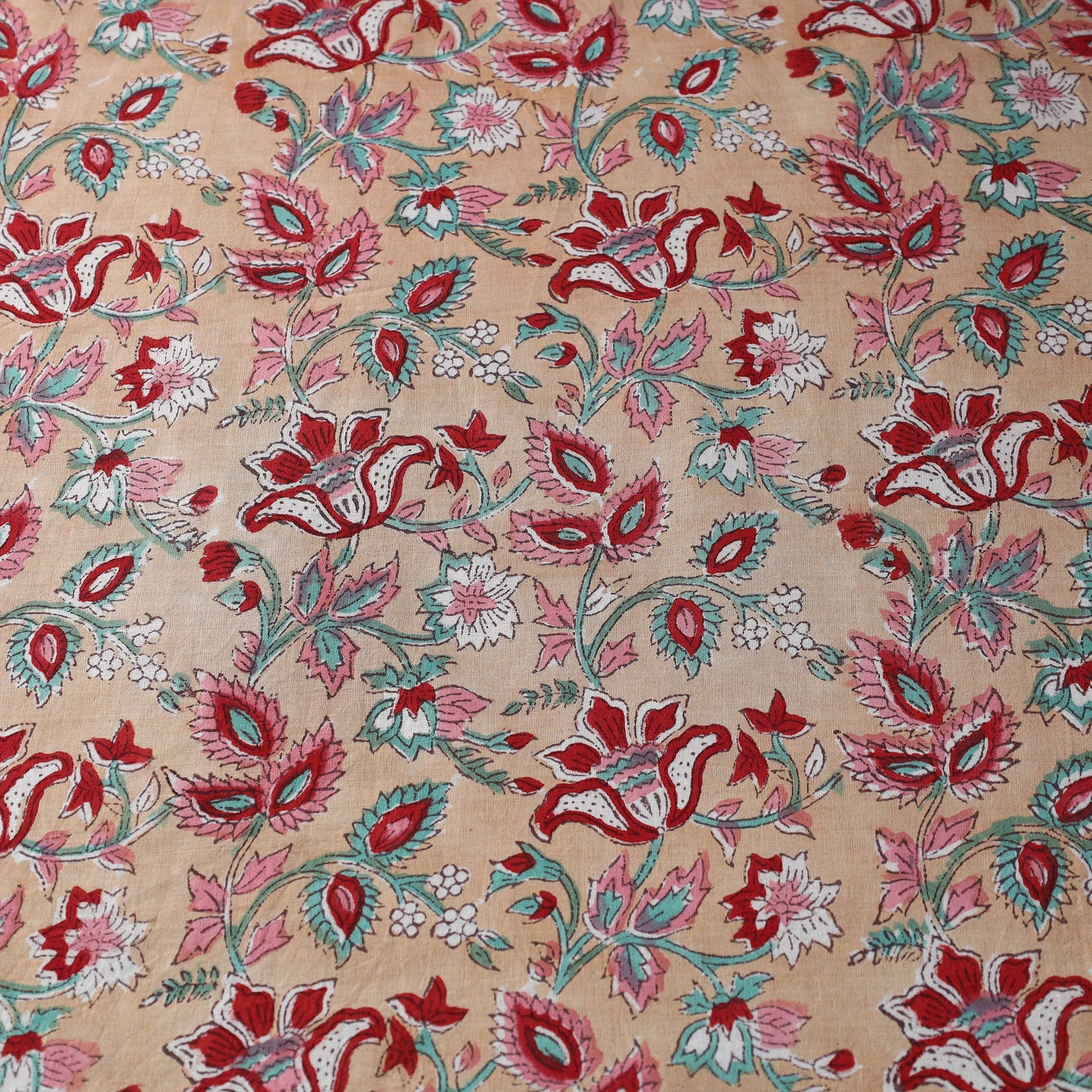 Beige - Pure Cotton Sanganeri Print Fabric 07