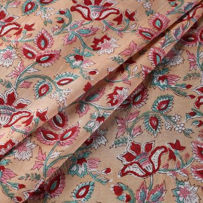 Beige - Pure Cotton Sanganeri Print Fabric 07