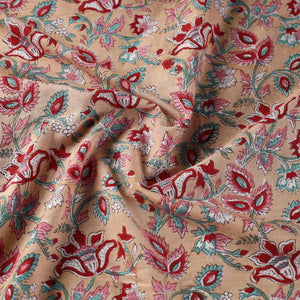 Beige - Pure Cotton Sanganeri Print Fabric 07