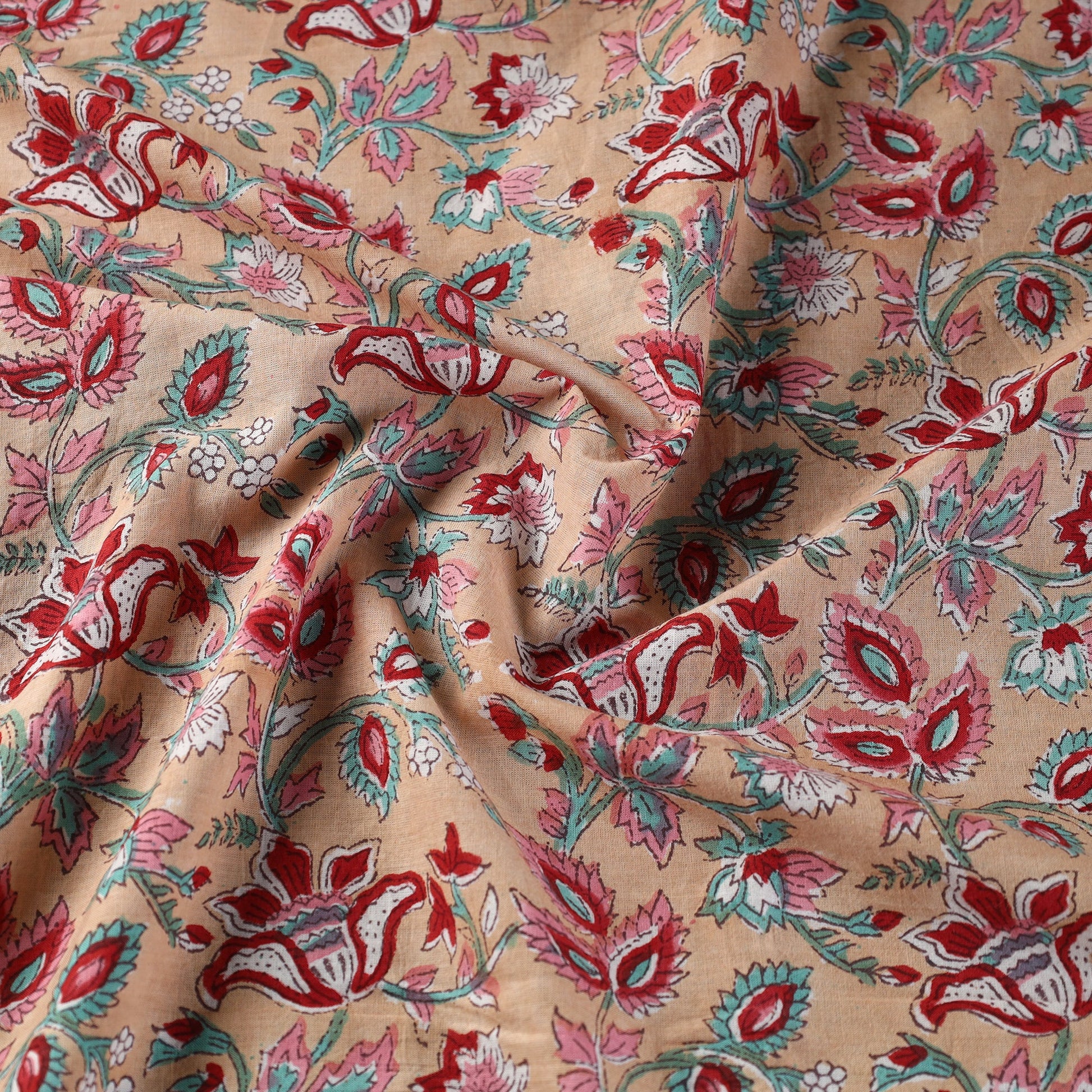 Beige - Pure Cotton Sanganeri Print Fabric 07