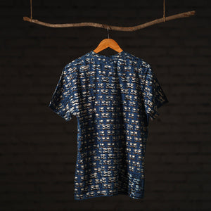 Blue - Bindaas Block Art Printed Cotton Round Neck T-shirt