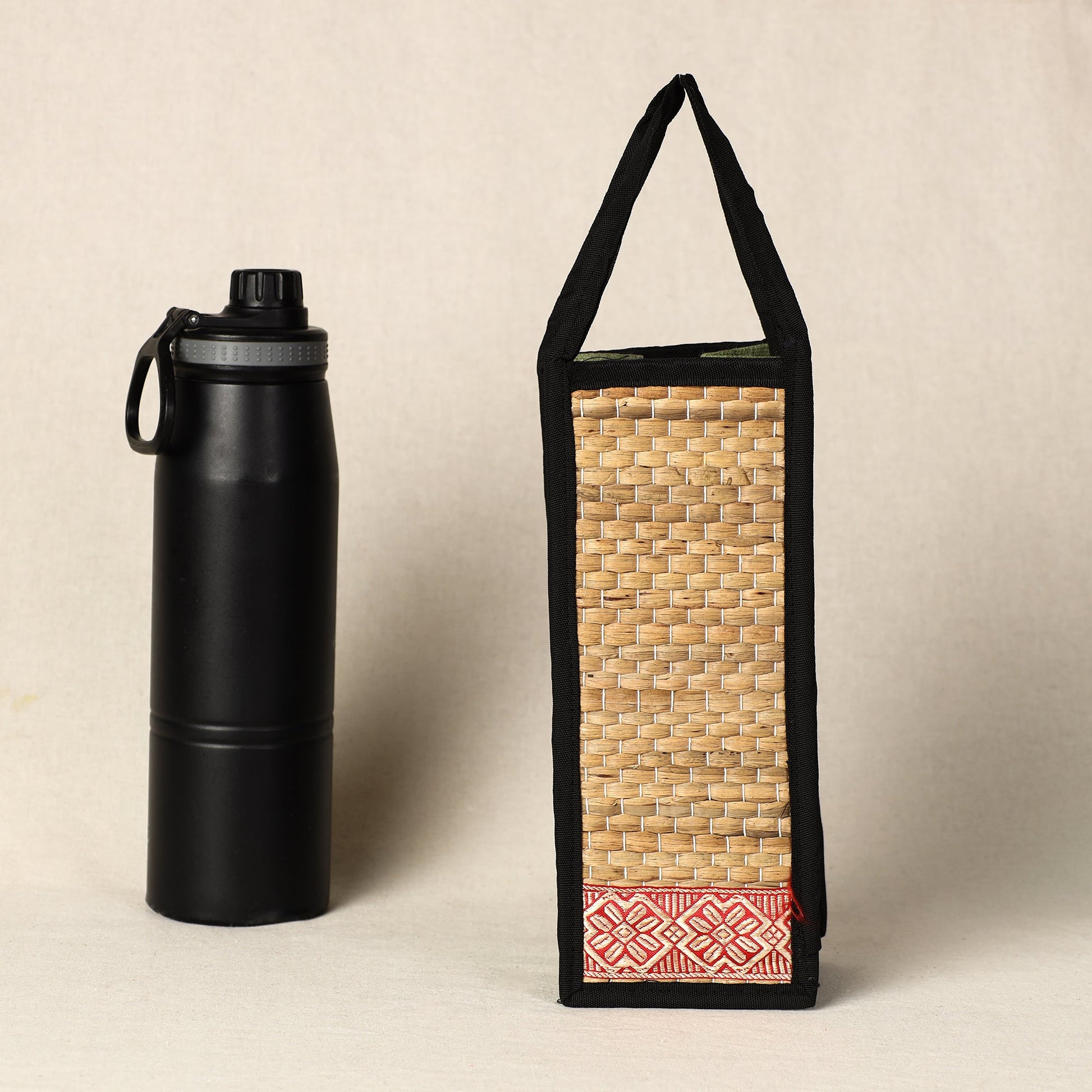 Beige - Handmade Organic Water Hyacinth Bottle Bag from Assam