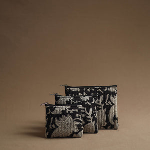 Black - Handmade Cotton Multipurpose Utility Pouches (set of 3) 42