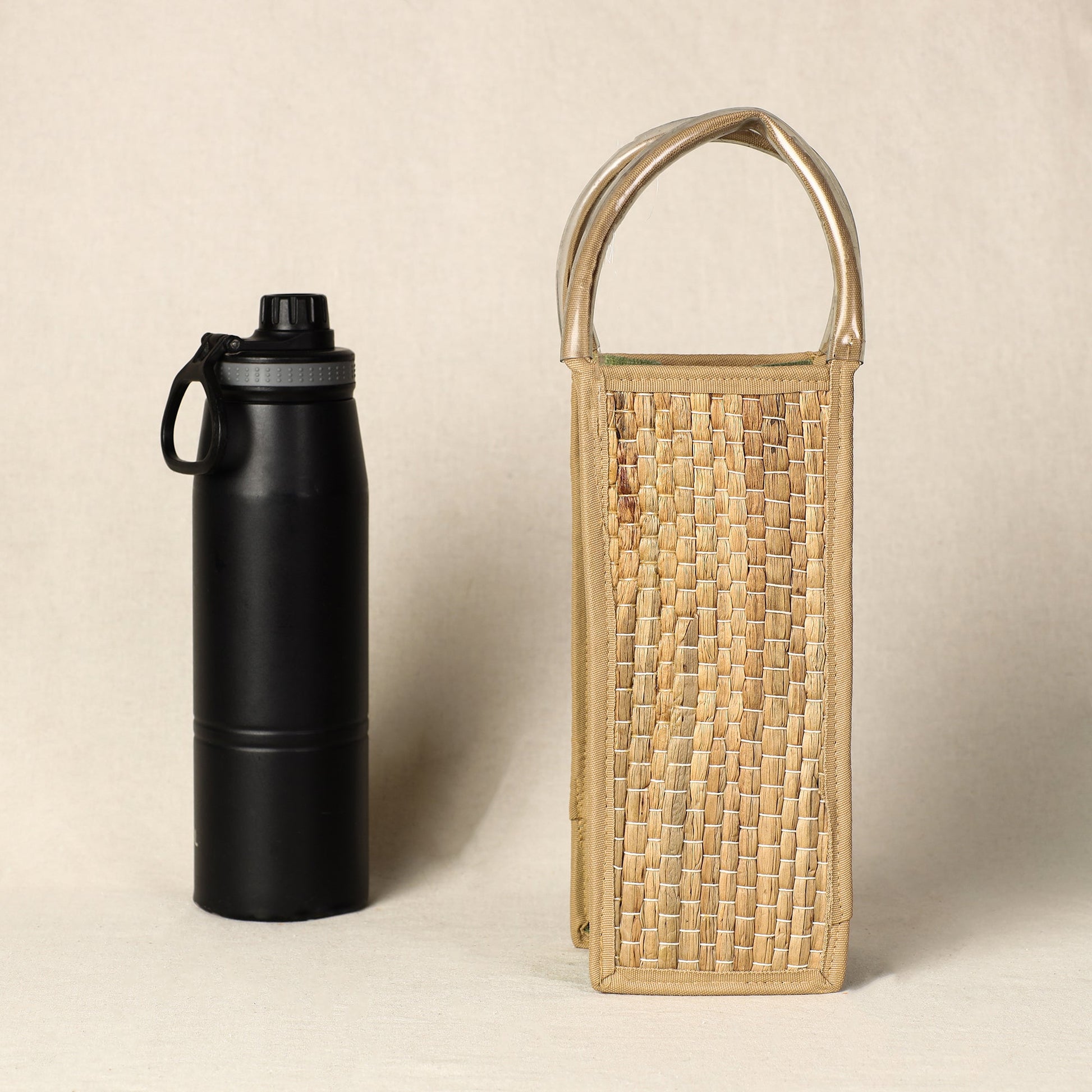 Beige - Handmade Organic Water Hyacinth Bottle Bag from Assam