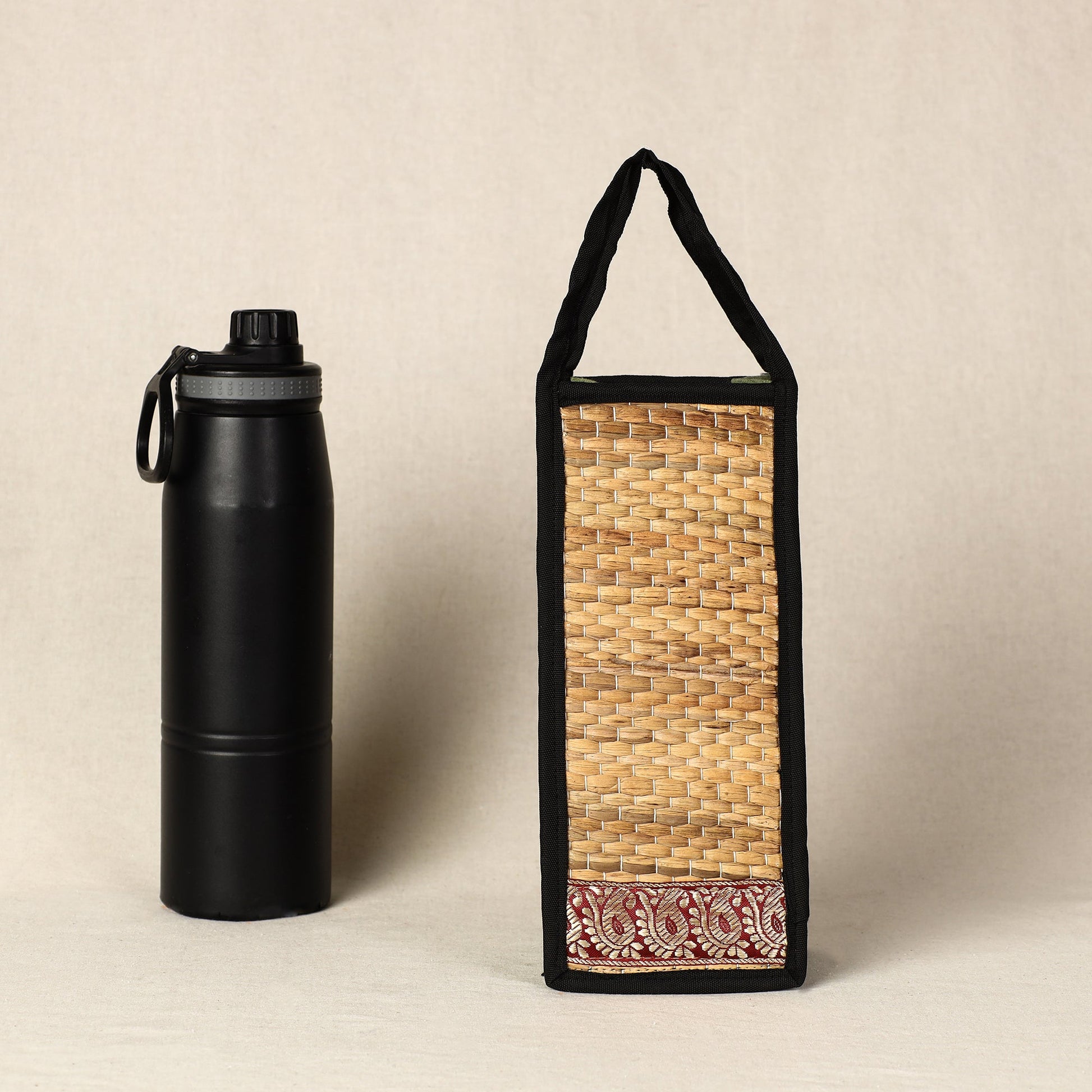Beige - Handmade Organic Water Hyacinth Bottle Bag from Assam
