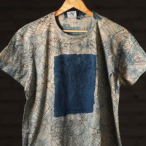 Beige - Bindaas Natural Dyed Art Block Print Round Neck T-shirt in Pure Cotton