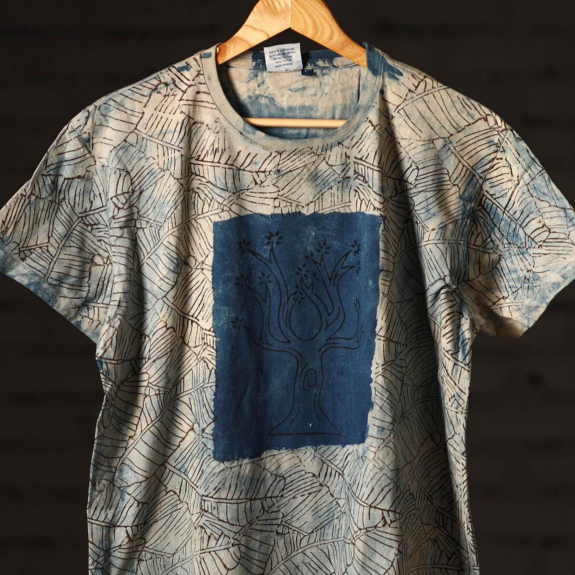 Beige - Bindaas Natural Dyed Art Block Print Round Neck T-shirt in Pure Cotton