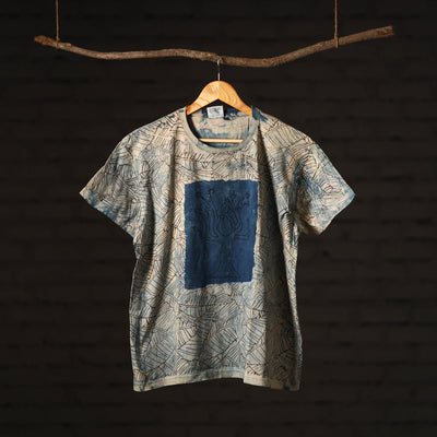 Beige - Bindaas Natural Dyed Art Block Print Round Neck T-shirt in Pure Cotton