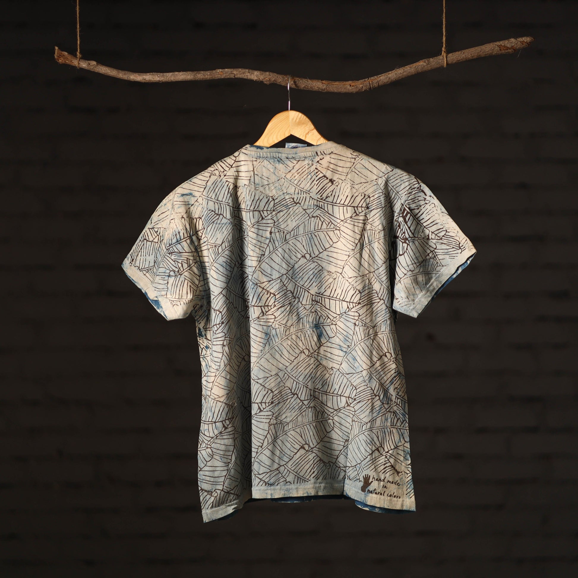 Beige - Bindaas Natural Dyed Art Block Print Round Neck T-shirt in Pure Cotton