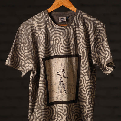 Beige - Brown - Bindaas Block Art Printed Cotton Round Neck T-shirt