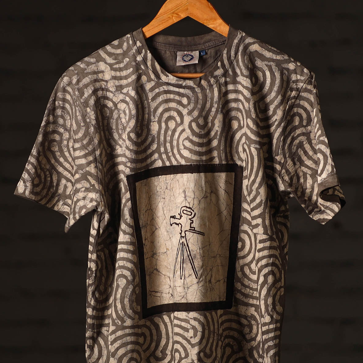 Beige - Brown - Bindaas Block Art Printed Cotton Round Neck T-shirt