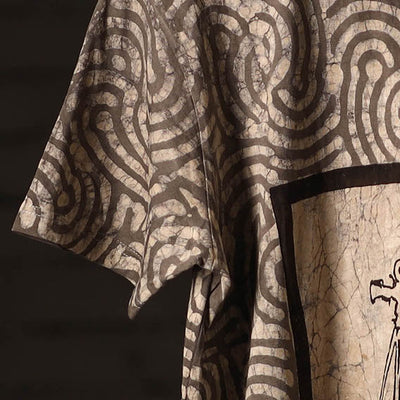 Beige - Brown - Bindaas Block Art Printed Cotton Round Neck T-shirt