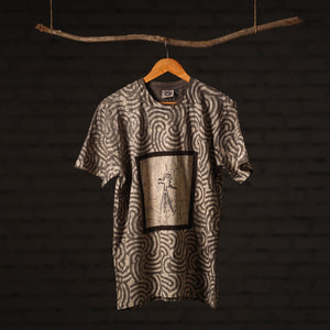 Beige - Brown - Bindaas Block Art Printed Cotton Round Neck T-shirt