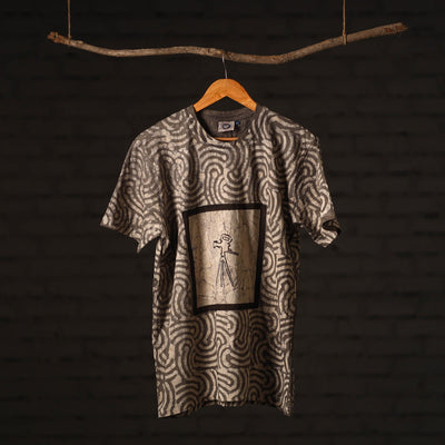 Beige - Brown - Bindaas Block Art Printed Cotton Round Neck T-shirt