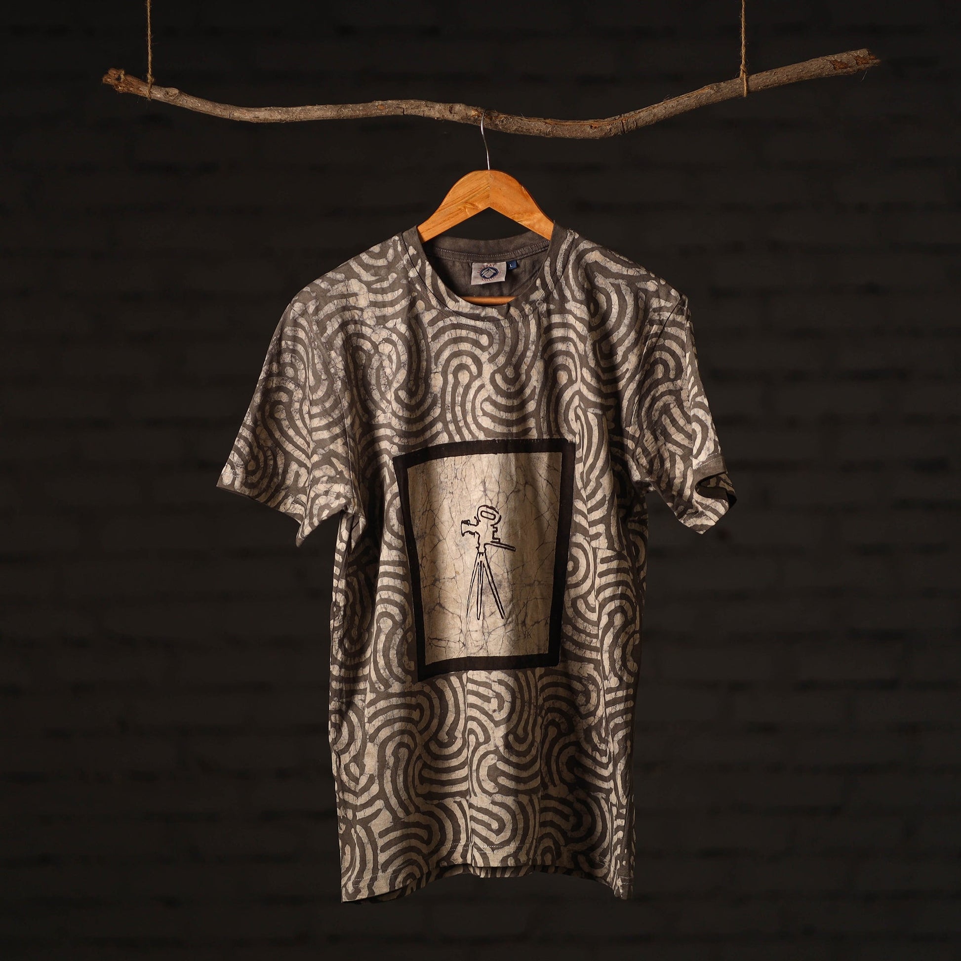 Beige - Brown - Bindaas Block Art Printed Cotton Round Neck T-shirt