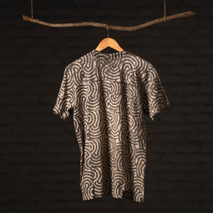 Beige - Brown - Bindaas Block Art Printed Cotton Round Neck T-shirt