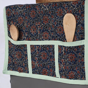 Blue - Ajrakh Block Printed Cotton Fridge Top Cover with Multiple Pockets