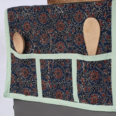 Blue - Ajrakh Block Printed Cotton Fridge Top Cover with Multiple Pockets
