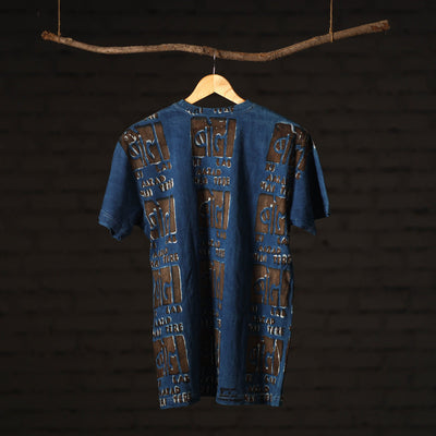 Blue - Bindaas Block Art Printed Cotton Round Neck T-shirt