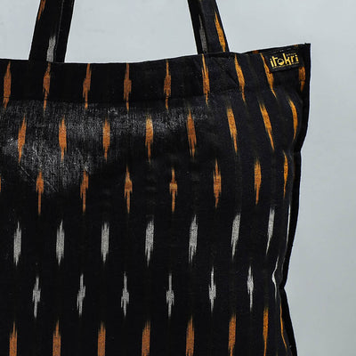Black - Handcrafted Pochampally Ikat Weave Cotton Jhola Bag