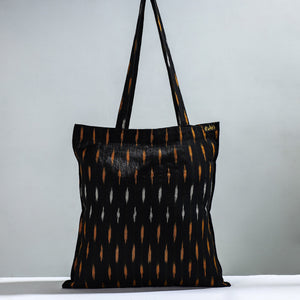Black - Handcrafted Pochampally Ikat Weave Cotton Jhola Bag