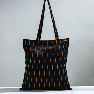 Black - Handcrafted Pochampally Ikat Weave Cotton Jhola Bag