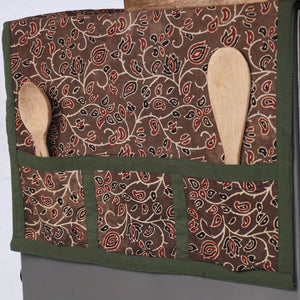 Brown - Ajrakh Block Printed Cotton Fridge Top Cover with Multiple Pockets