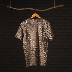 Brown - Bindaas Block Art Printed Cotton Round Neck T-shirt