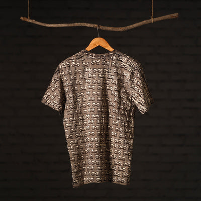 Brown - Bindaas Block Art Printed Cotton Round Neck T-shirt