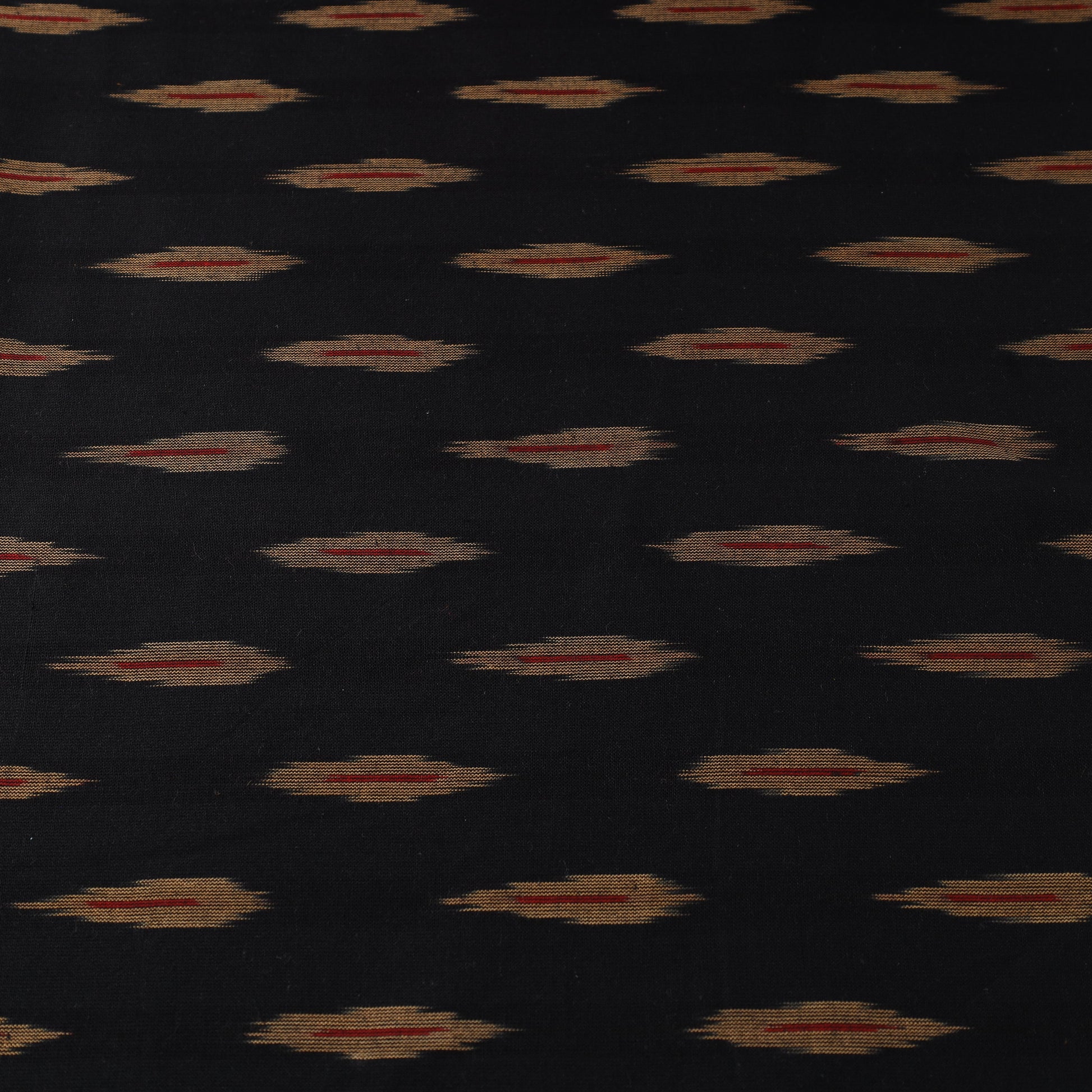 Black with Beige leaf butta Cotton Pochampally Ikat Fabric