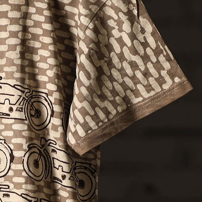 Brown - Bindaas Block Art Prints Natural Dyed Cotton Unisex Round Neck T-shirt