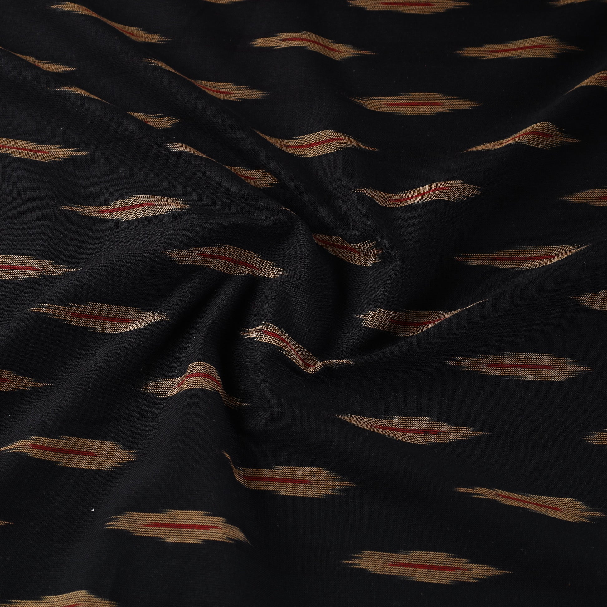 Black with Beige leaf butta Cotton Pochampally Ikat Fabric
