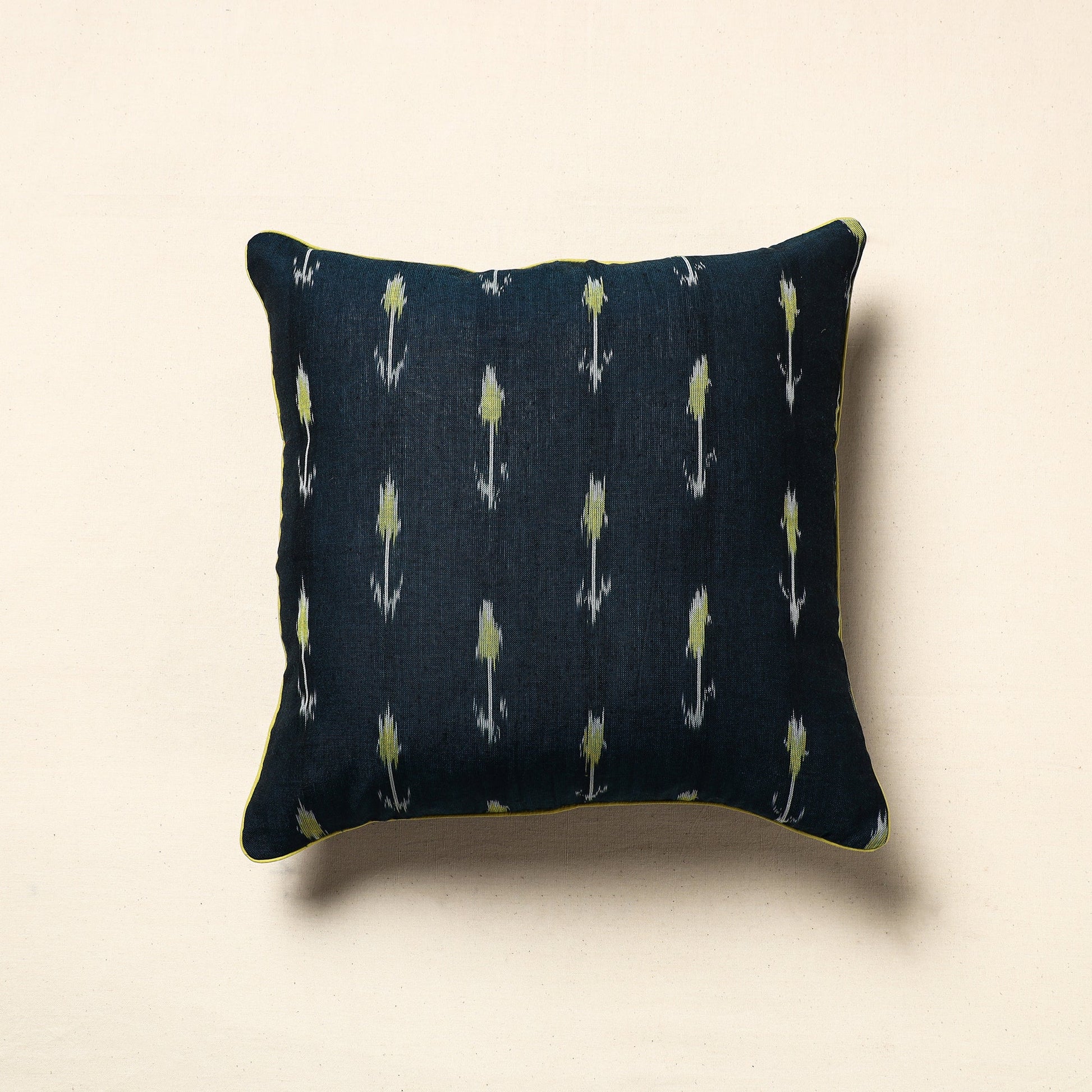 Black - Pochampally Ikat Cotton Cushion Cover (16 x 16 in)